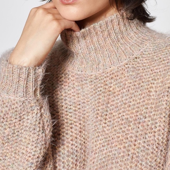 Joie Martika Pink sky knit sweater Fuzzy Ballon Sleeves mock neck - Picture 6 of 8